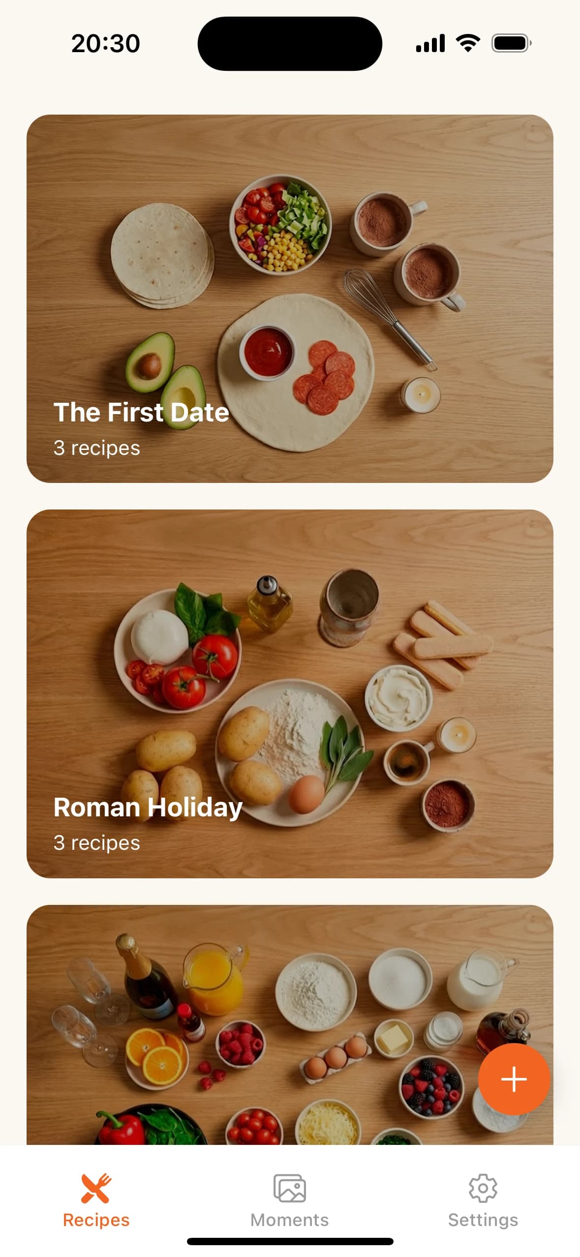 Cookbond recipe collections for two on the app home screen